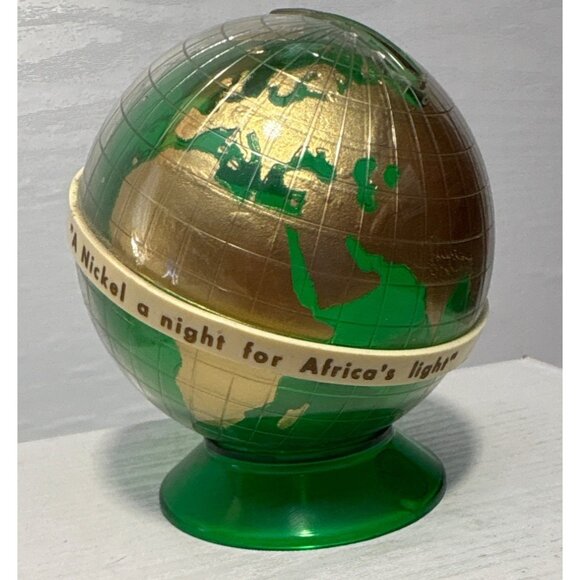 Vintage Team Chadaneers Green & Gold Plastic Globe Bank  For Africas Lights 4.5" - Picture 4 of 8
